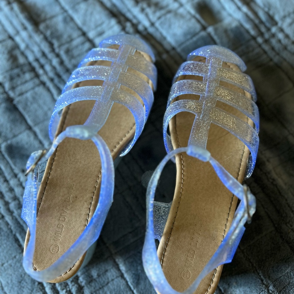Clear with silver glitter jelly platforms